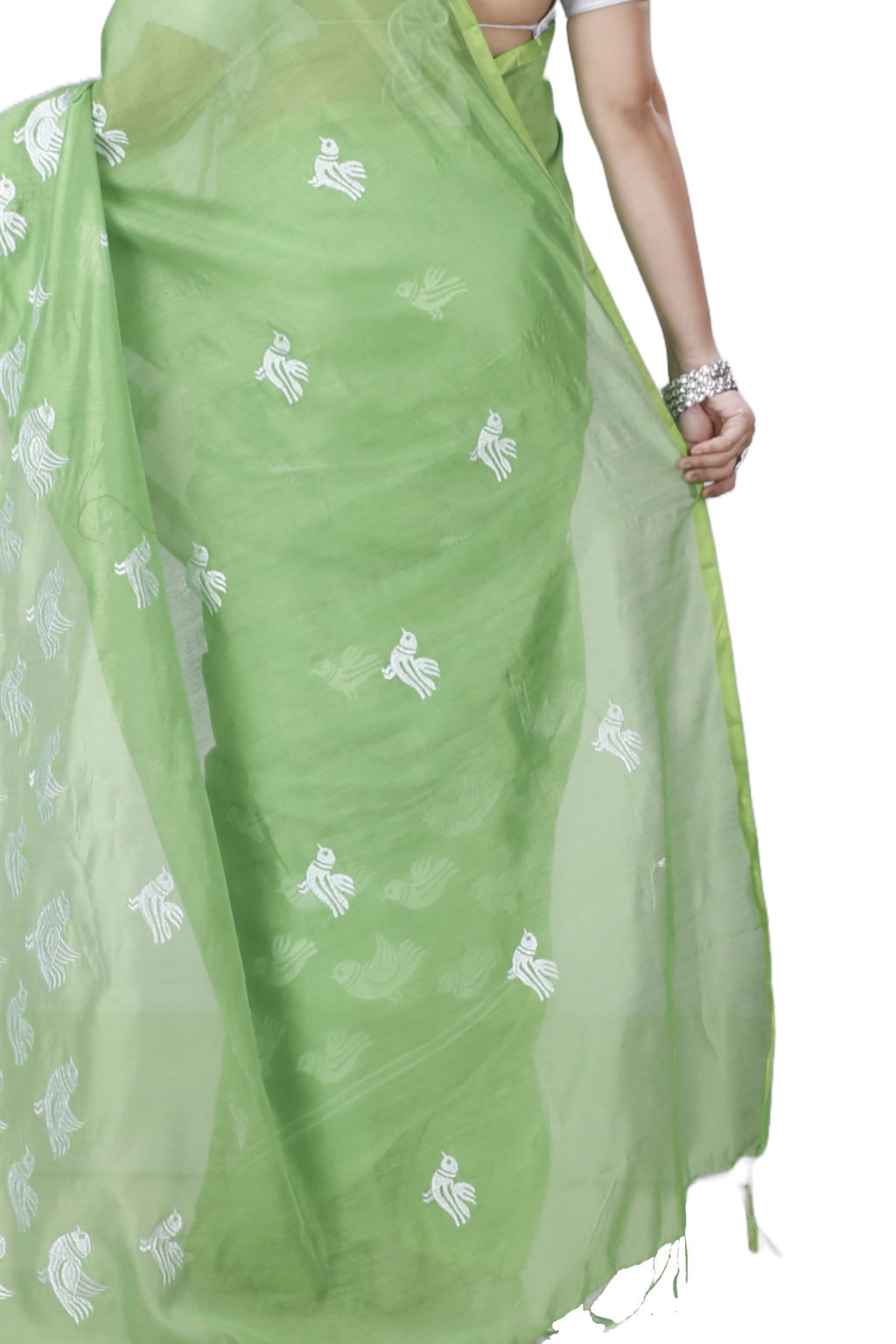Green Blended Cotton Thulasi Hand Loom Saree (1191)
